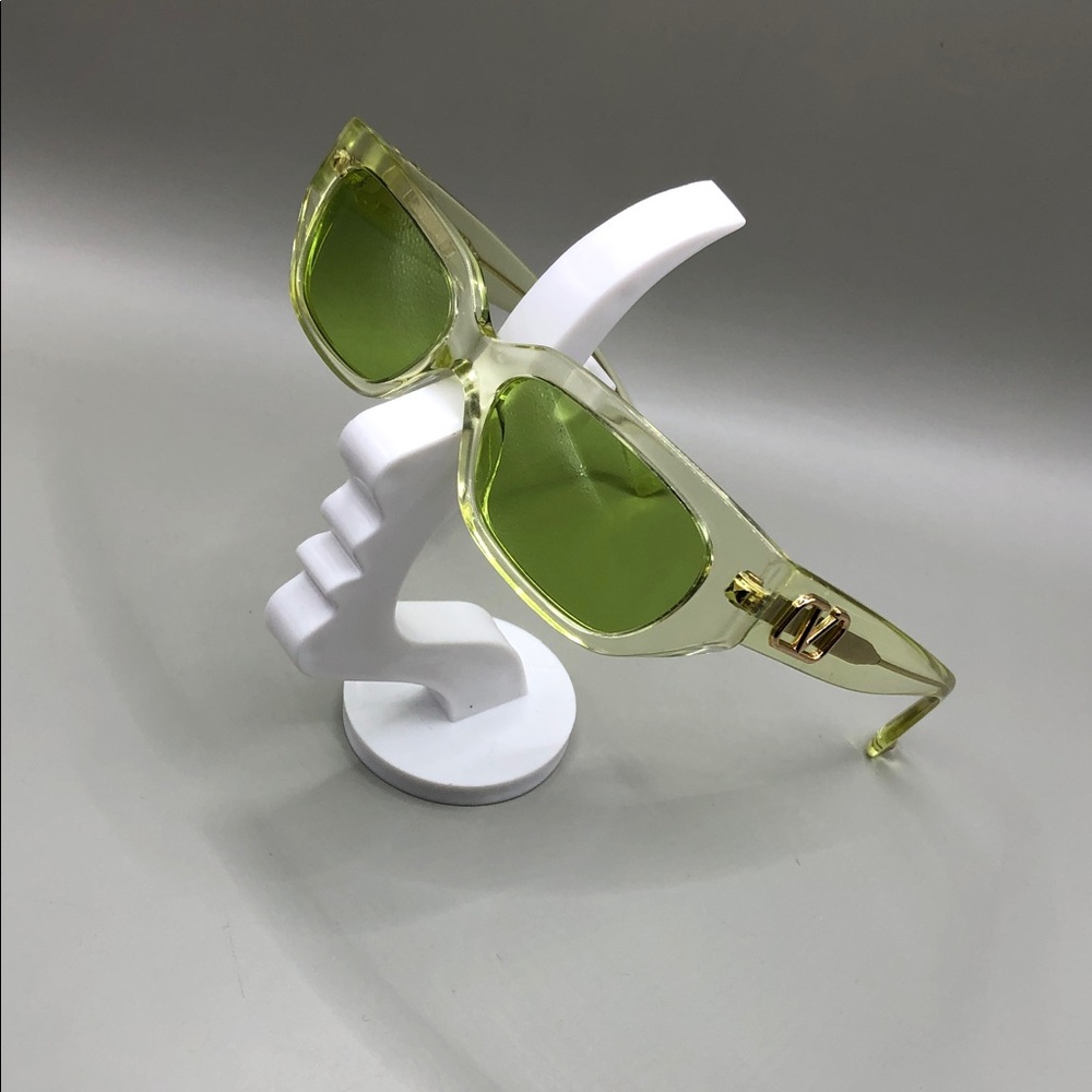 Valentino VA 4080 Sunglasses Rectangular Elongated Fluorescent Green FLAW READ
